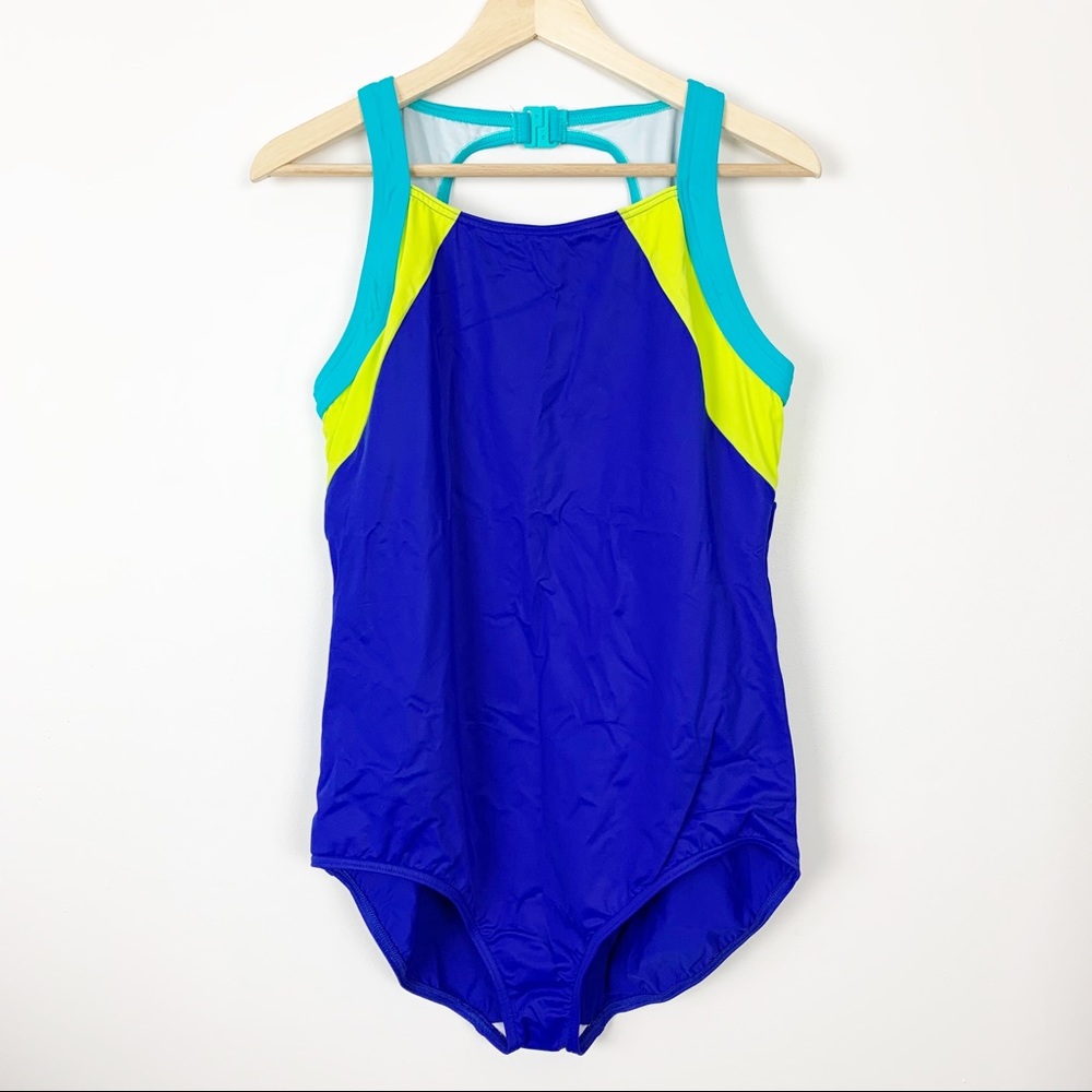 Lands End Sport 16 One Piece Swimsuit High Neck